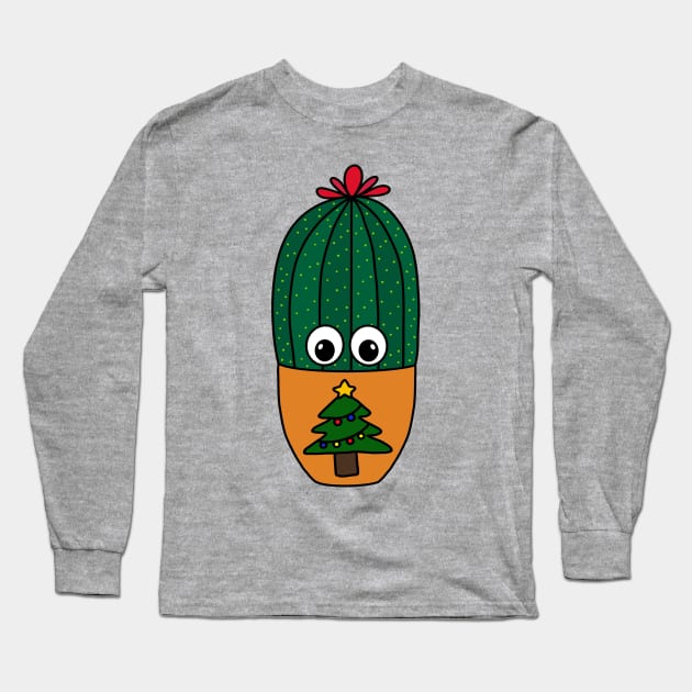 Cute Cactus Design #317: Cactus In Christmas Tree Pot Long Sleeve T-Shirt by DreamCactus